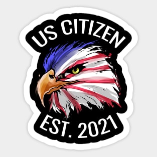 US citizen est. 2021, eagle in colors of US flag, Sticker